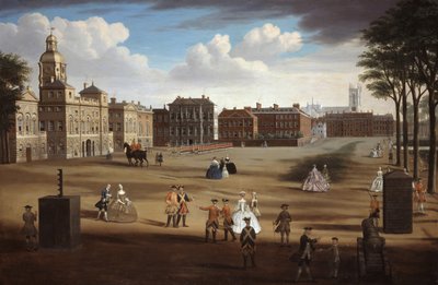 Hazine ve Downing Caddesi ile birlikte Atlı Muhafızların Batı Cephesinden Bir Görünüm, c.1758 by Samuel Wale