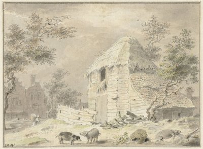 Bazı domuzlarla çiftlik ahırı by Samuel van Huls (possibly)