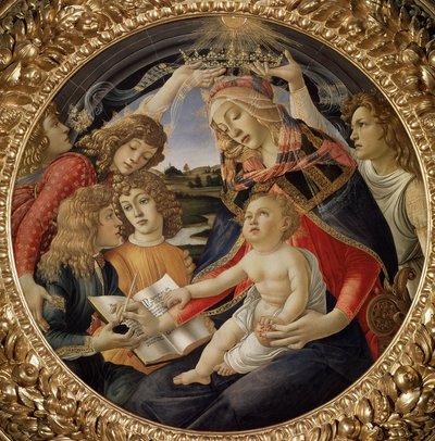 Magnificat Madonna veya Çocuklu Bakire ve beş melek (ahşap üzerine tempera by Sandro Botticelli