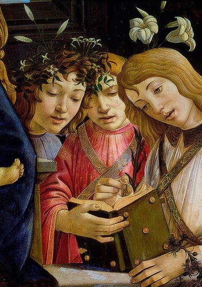 Çocukla Meryem, Vaftizci Yahya ve melekler. Detay. 1490 civarında by Sandro Botticelli