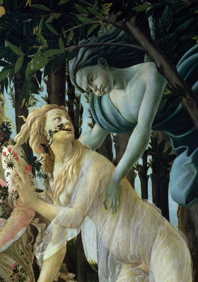 Primavera: Panelde Zephyr ve Flora tempera detayı by Sandro Botticelli
