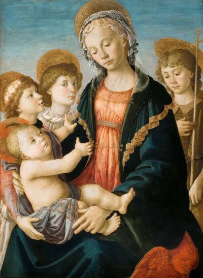 İki Melekli Bakire ve Çocuk ve Vaftizci Genç Aziz Yahya, yaklaşık 1467. by Sandro Botticelli