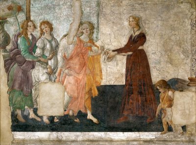 Venüs ve Üç Güzeller genç bir kıza hediyeler sunuyor, 1484-1486 by Sandro Botticelli