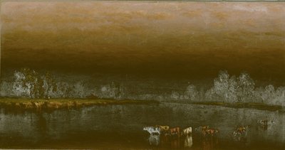 Gün batımında bir gölette inekler by Sanford Robinson Gifford