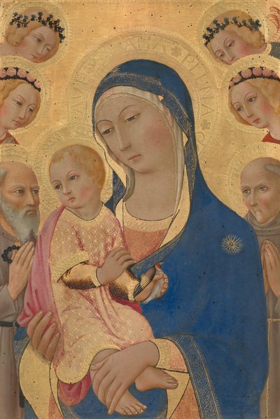 Aziz Jerome, Aziz Bernardino ve Melekler ile Madonna ve Çocuk by Sano di Pietro
