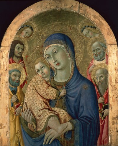 Azizler ve Melekler ile Madonna ve Çocuk (panelde mizaç) by Sano di also Ansano di Pietro di Mencio Pietro