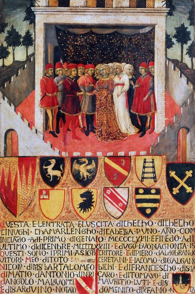 Yüzüğün hediyesi, Sieneli soylu ailelerin düğün sahnesi by Sano di also Ansano di Pietro di Mencio Pietro