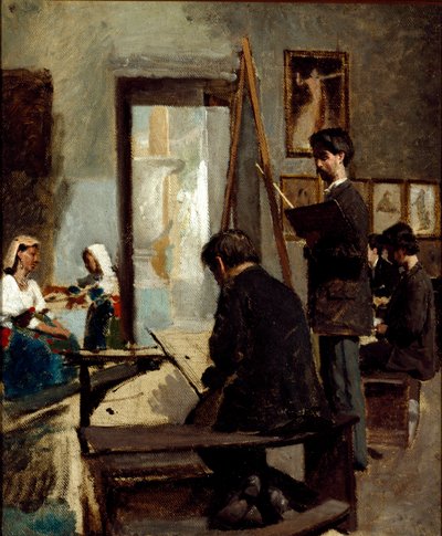 Gri renklerin incelenmesi (bir ressamın stüdyosu) (tuval üzerine yağlı boya by Sante Bertelli