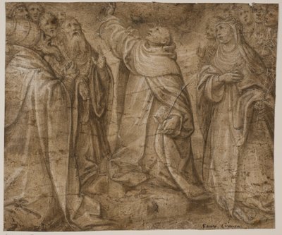 Sts Dominic, Sienalı Catherine ve bir grup diğer aziz by Sante Creara de Fochegioli