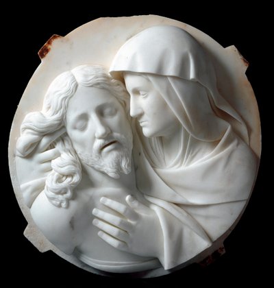 Pieta Mermer Heykeli, Santo Varni (1807-1885) 1863-1870. karartmak 56x52x12 cm Prens Odon di savoia koleksiyonundan. Genler, Galleria d