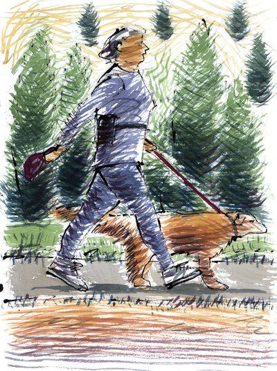 Köpek Yürüyüşü, 2009 (akrilik) by Sara Hayward