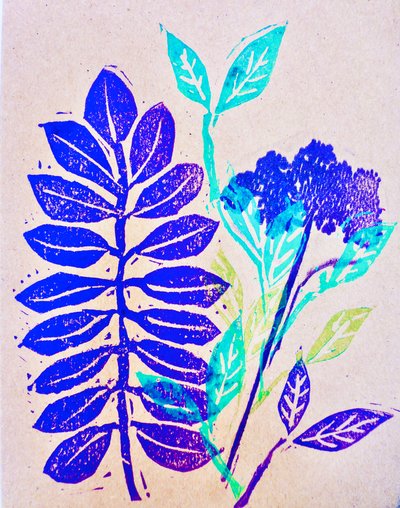 Flora (linocut) 2020 by Sarah Thompson Engels