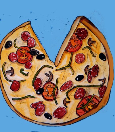 Pizza,2017,(mürekkepli monoprint) by Sarah Thompson Engels