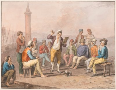 Su rengi; Rinaldo Rinaldini iskelede ezberden okuyor by Saverio della Gatta