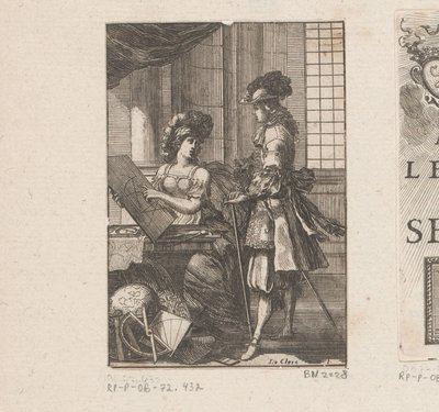 Geometria ve geometrik çizim ile genç adam Başlık sayfası: Pratique de la géometrie, sur le papier et sur le arazi (...), 1669 by Sébastien Leclerc (I)