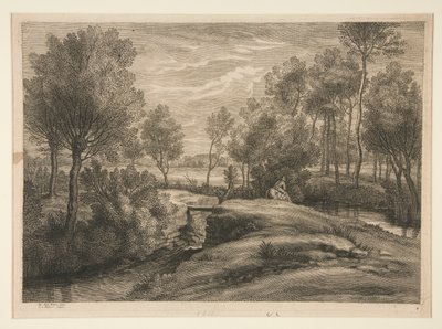Atını sulayan adam ile manzara by Schelte Adams Bolswert