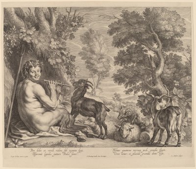 Flüt Çalarken Pan by Schelte Adams Bolswert after Jacob Jordaens