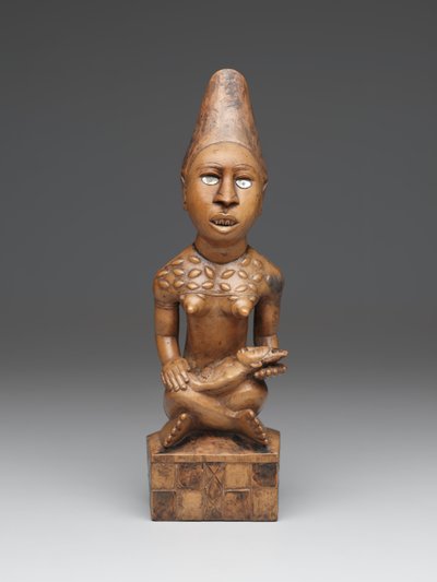 Çocuklu oturan kadın figürü (pfemba) Yombe Group, Kongo Peoples (ahşap, cam veya mika ve leke) by School African