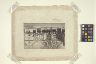 Yale Üniversitesi Kampüsünde Bir Bina (gravür) by School American