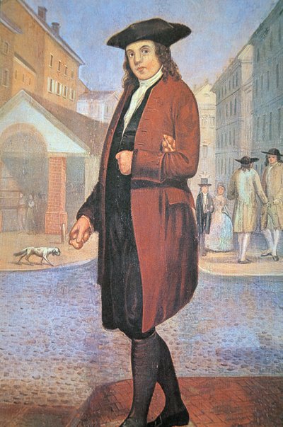 Genç bir Ben, kolunun altında ekmekle fakir ve aç olarak Philadelphia