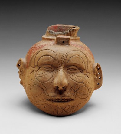 Head Effigy Vessel (kırmızı slip pigmentli buffware) by School American