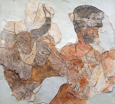 Suriye'deki Mari (şimdi Tell Hariri) arkeolojik alanından gelen kurbanı tasvir eden fresk, by School Assyrian