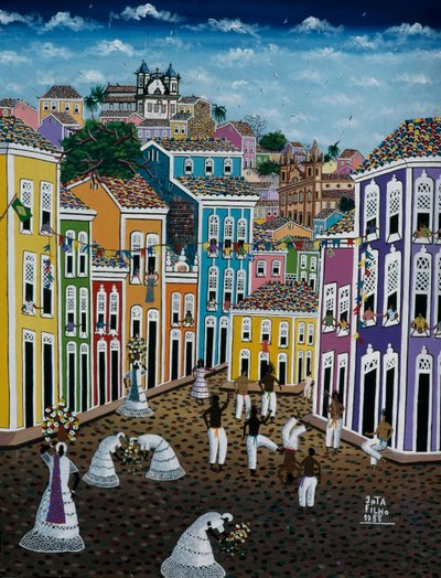 Sokak sahnesini betimleyen saf sanat resmi, Bahia Eyaleti, Brezilya by School Brazilian