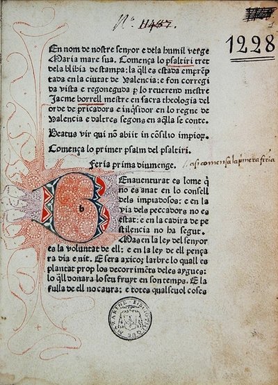 Inc 1228 Psalter of Boniface Ferrer, Jaime Borrell tarafından düzeltildi, Nicolaus Spindeler tarafından 1480