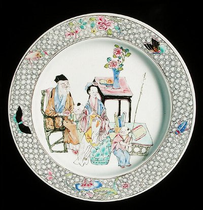 Bir aile gülü yumurta kabuğu tabağı, c.1730 (porselen) by School Chinese