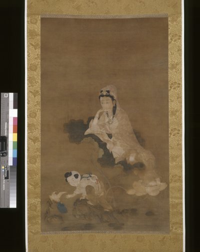 Avalokitesvara (Guanyin) On Lotus (ipek üzerine mürekkep ve renk) by School Chinese