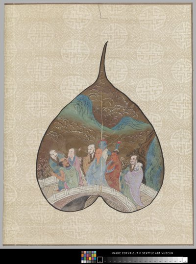 Luohan boyama ile Bodhi yaprağı (yaprak üzerinde mürekkep ve renk) by School Chinese