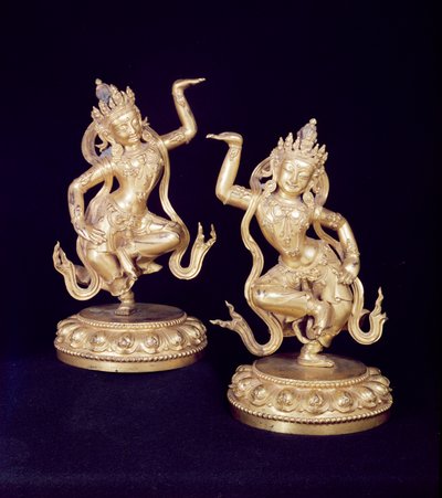 Bodhisattva, bir çift Husante figürü by School Chinese