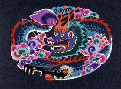 Çince kağıt kesilmiş ve bir ejderha ile renklendirilmiş by School Chinese