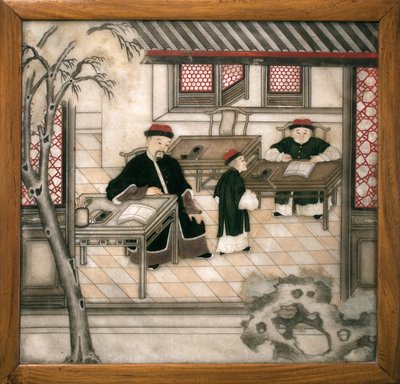 Dolaplarında harfleri temsil eden dekoratif mermer plaka. Boyalı mermer, Qing Hanedanlığı (1644-1911), Çin sanatı. Musee d
