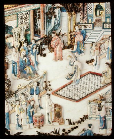 Bir kadın dansçıyı izleyen bir devlet adamı tasvir eden bir panelden detay, Qianlong dönemi by School Chinese