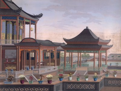 Çinli Yetkilinin Evi, c.1800-05 (kağıt üzerinde opak sulu boya) by School Chinese