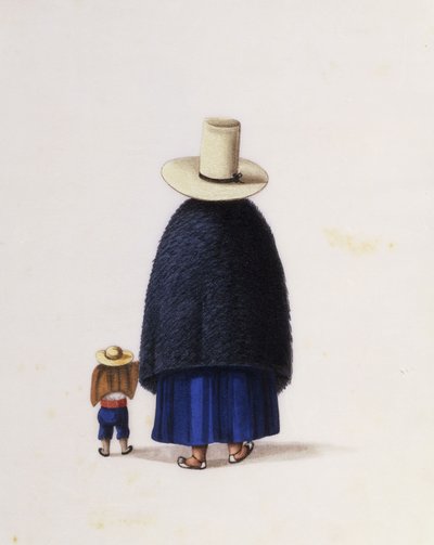 Anne ve Çocuk, 1860 dolayları (pirinç kağıdı üzerine suluboya) by School Chinese
