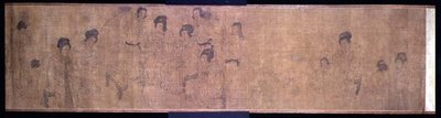Saray Hanımları Boş Zaman Ellerinde Kaydırma, müzik yapan hanımların detayı, Wen-chu Chou (fl.970) tarafından orijinalinden sonra Güney Sung dönemi, c.1140 (ipek üzerine mürekkep ve pigment) (ayrıca bkz. 114251) by School Chinese