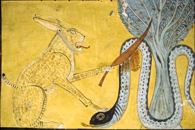 Antik Mısır, Inherkhau Mezarı duvar resmi, Teb, Soylular Mezarı, 20. hanedan, Amon (Kedi) yılanı öldürüyor, Amon