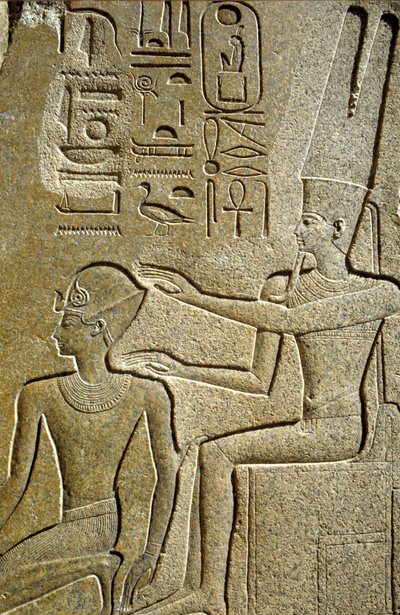 Antik Mısır, Duvar resmi/oyma, Hatshepsut#39;un Amon Ra tarafından kutsanması, Karnak Tapınağı, Luxor by School Egyptian