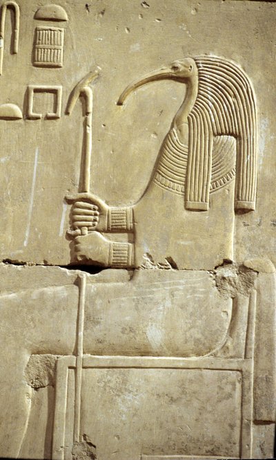 Antik Mısır, Duvar resmi/oyma, Tanrı Thoth, Seti I Tapınağı, Abydos by School Egyptian