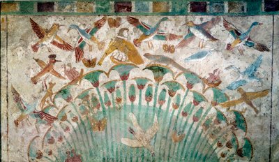 Eski Mısır: papirüs sapındaki hayvanlar, Neferhotep mezarından kireçtaşı parçası, yaklaşık MÖ 1400 18. hanedan, Boyut 43x74 cm Paris, Louvre müzesi - Mısır antik dönemi: papirüs çalılığındaki hayvanlar, Neferhotep mezarından kireçtaşı parçası by School Egyptian