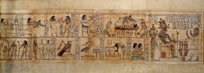 Serimen Antik Mısır Sanatı Mitolojik Papirüsü. Üstte: Serimen, Abydos şehrinde amblemiyle temsil edilen tanrı Osiris