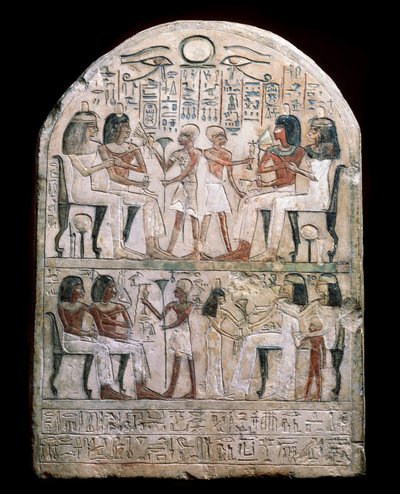 Mısır antik dönemi: firavunlara saygı sahnesi ile süslenmiş stel. Helenistik (veya Ptolemaik) dönem MÖ 156 Hermitage Müzesi, Saint Petersburg by School Egyptian