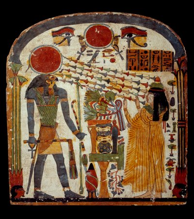 Art of Ancient Egypt: stele de taperet the late Taperet addresses a prayer to Re-Horakhty (Re Horakhty, around 900 - 800 BC) Paris, Musee Du Louvre by School Egyptian