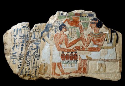 Mısır antikası: Kireçtaşından Iri steli. Bir teklif yapan bir çift. İlk ara dönem (MÖ 2200-2033) Güneş. 0,3x0,52 m Paris, Louvre Müzesi by School Egyptian