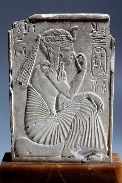 Egyptian antiquite: small limestone stele of Ramses II: the child king sits on the sign of the horizon. 19th dynasty (ca. 1295-1186). Paris, Louvre Museum by School Egyptian
