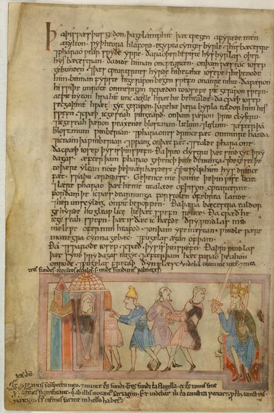 Cotton Claudius B. IV, f.58v Anglo-Sakson Adaletini gösteren bir sahne, (parşömen)