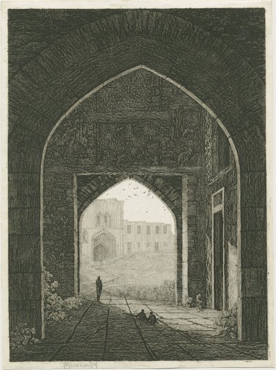 Dudley Castle - Gatehouse ve North Gateway: gravür ve [?19th Century] (baskı) by School English