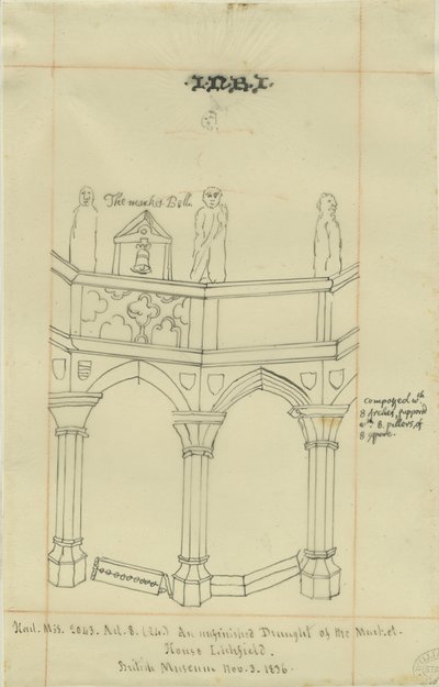 Lichfield - Pazar Yeri: izleme, 3 Kasım 1836 (çizim) by School English